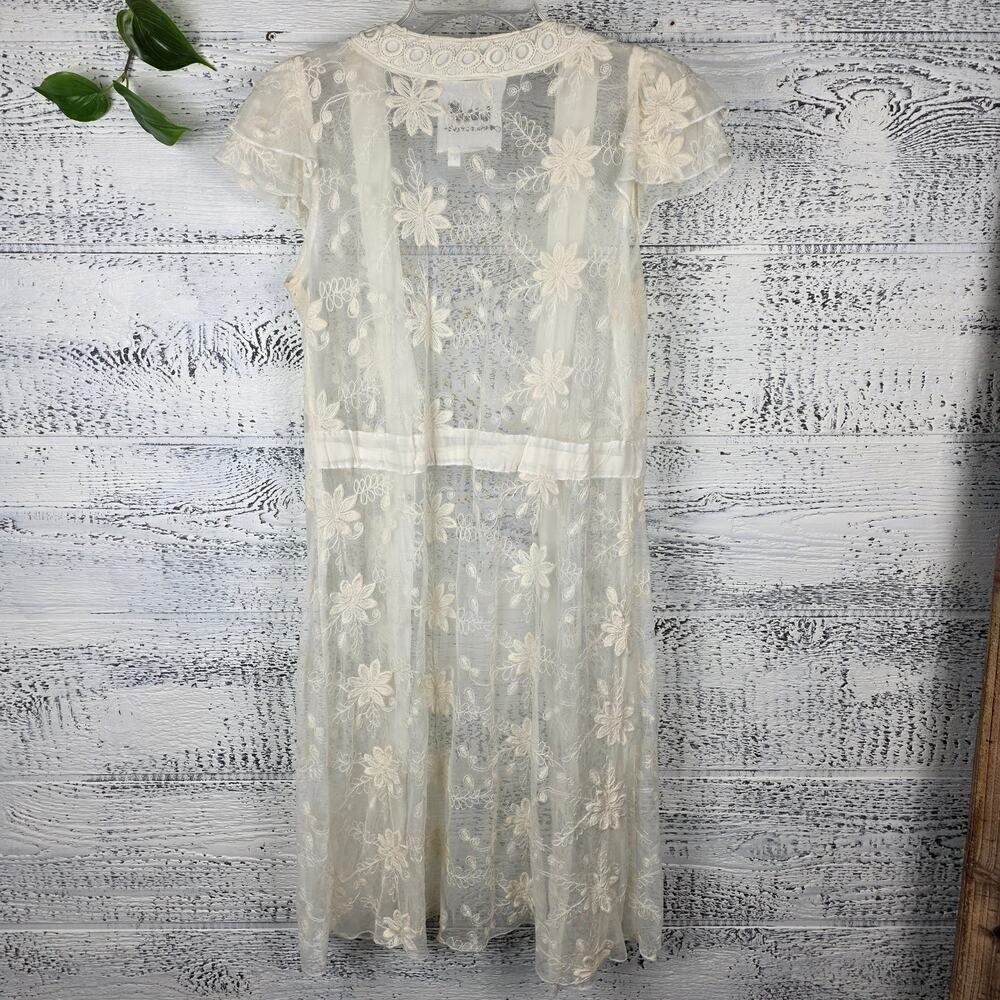 LulaVida Collective Ivory Floral Sheer Lace Kimono Duster Sz S Romantic Bohemian - Picture 5 of 7